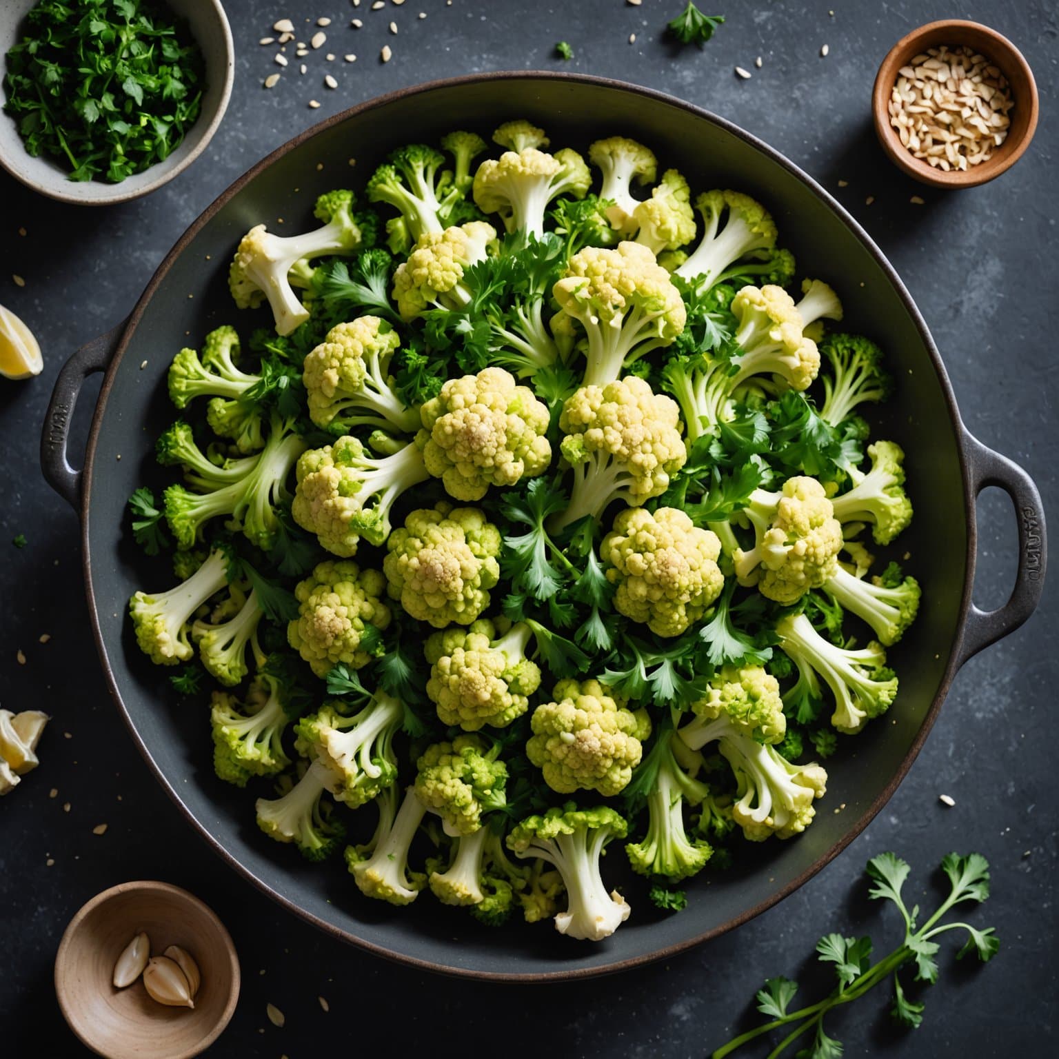 Romanesco stekt med hvitløk og persille (Romanesco blomkål med hvitløk og persille)