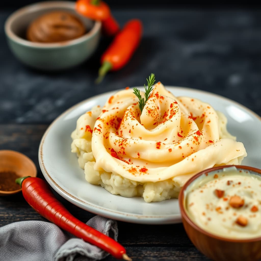 Rømmegratinerte potetmos med paprika