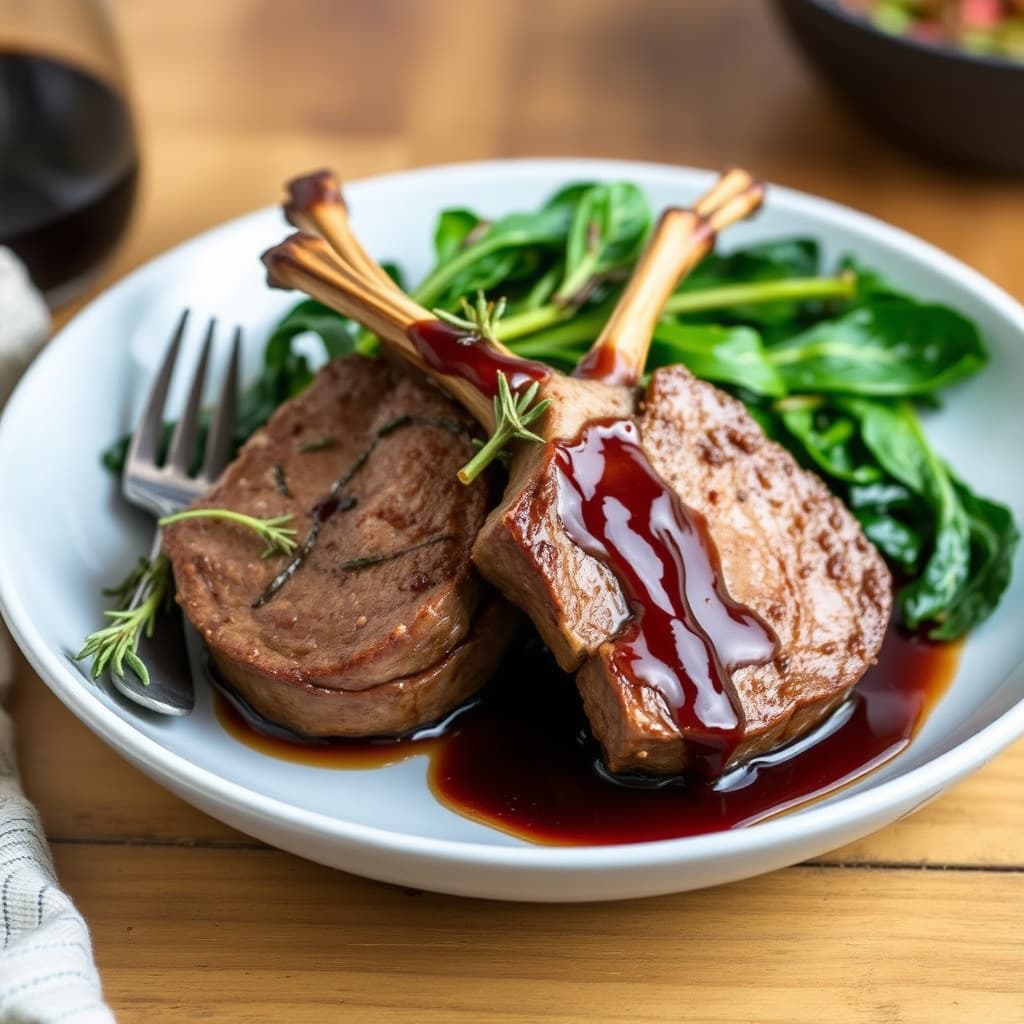 Rosmarin-lammeskiver med sveitsesalat og balsamico-sirup