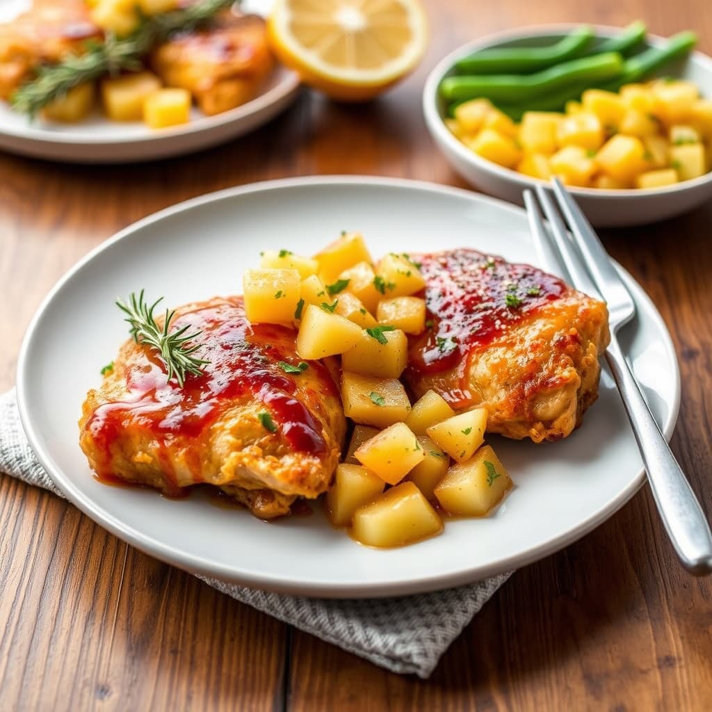 Rosmarinmarinerte kyllinglår med krydret appelsinsirup og appelsin-ananasrelish