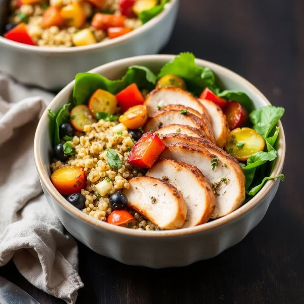 Røstede grønnsaker og kylling quinoa-boller for to