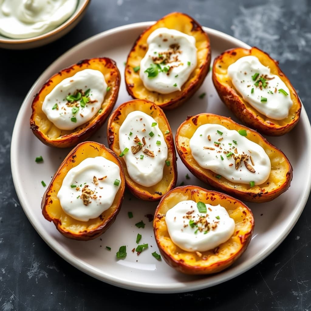 Røstede potetskall med pepperrotkrem