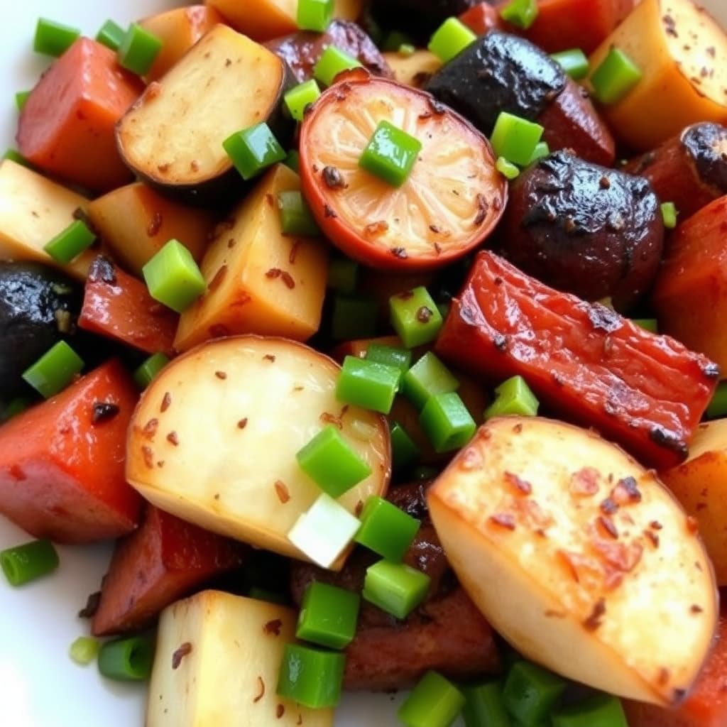 Røstede rotgrønnsaker med vårløk