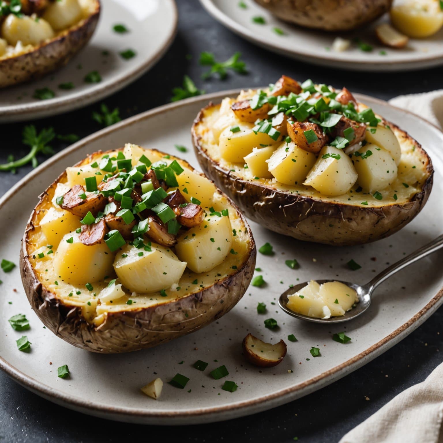Røstet hvitløk to ganger bakte poteter