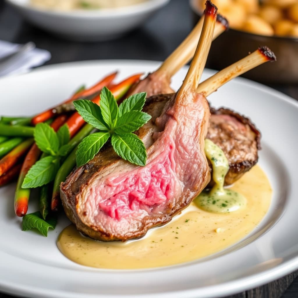 Rostet lammelår med myntesaus