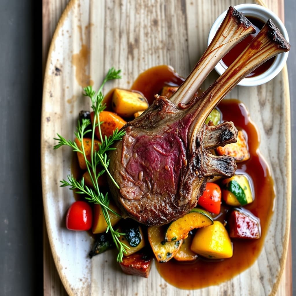 Rostet lammerygg med ratatouille og en estragon-lammesjy