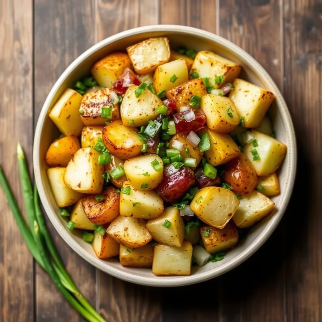 Røstet potetsalat med vårløk