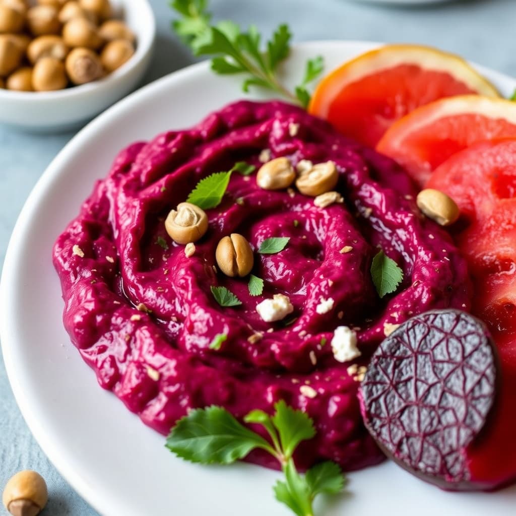 Røstet rødbetdipp med hasselnøtter og geitost