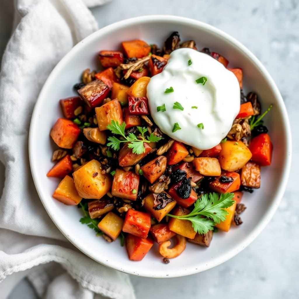 Rotgrønnsaks-hash med pepperrotkrem