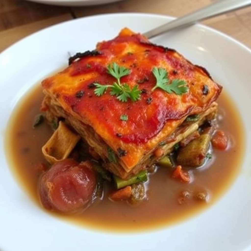 Rotgrønnsakslasagne med soppsaus