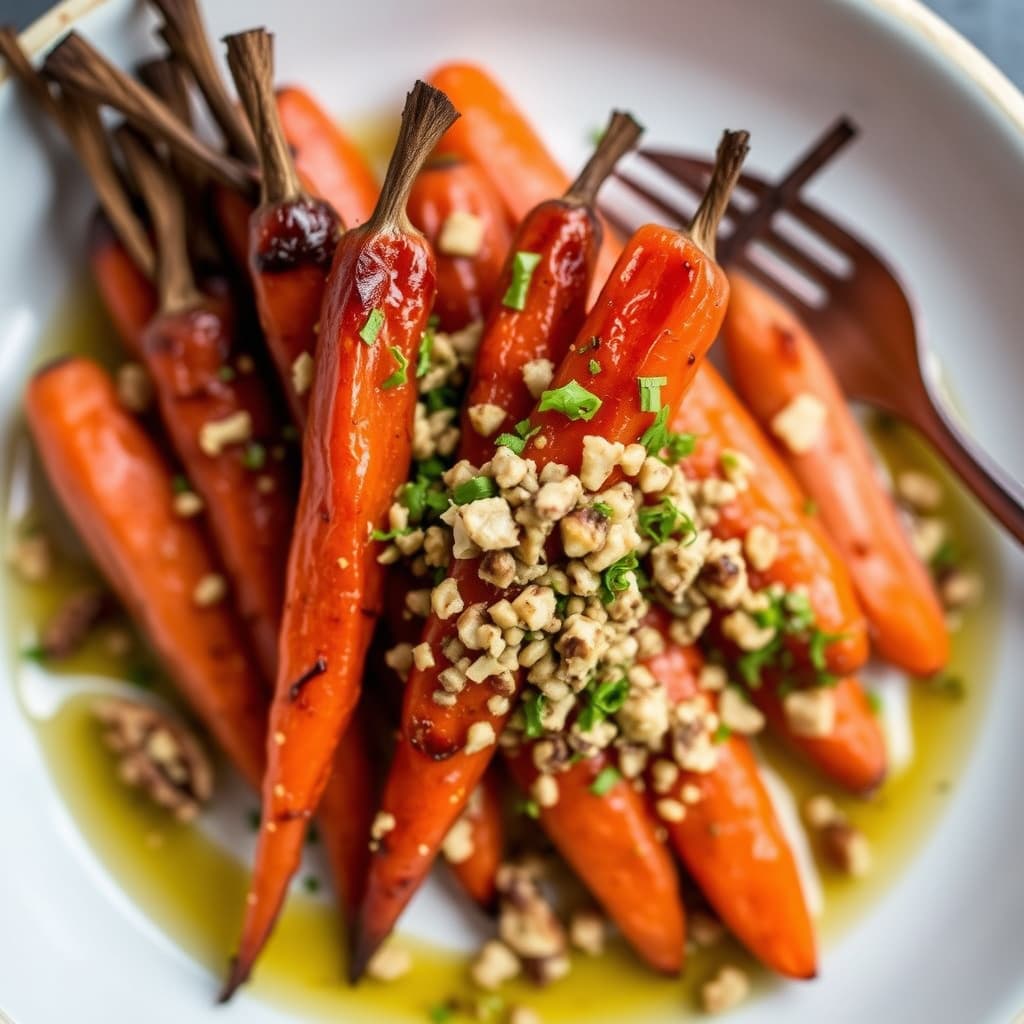 Røykfargede kandiserte gulrøtter med valnøtt-gremolata