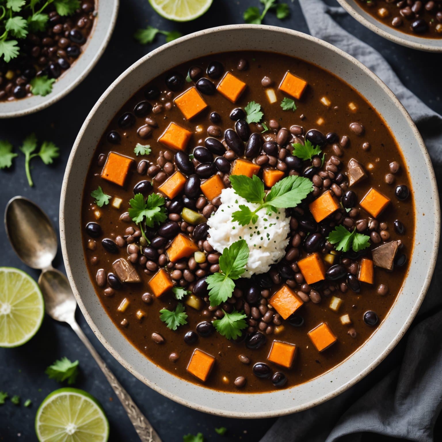 Røykfylt vegetarisk cubansk svartbønnesuppe