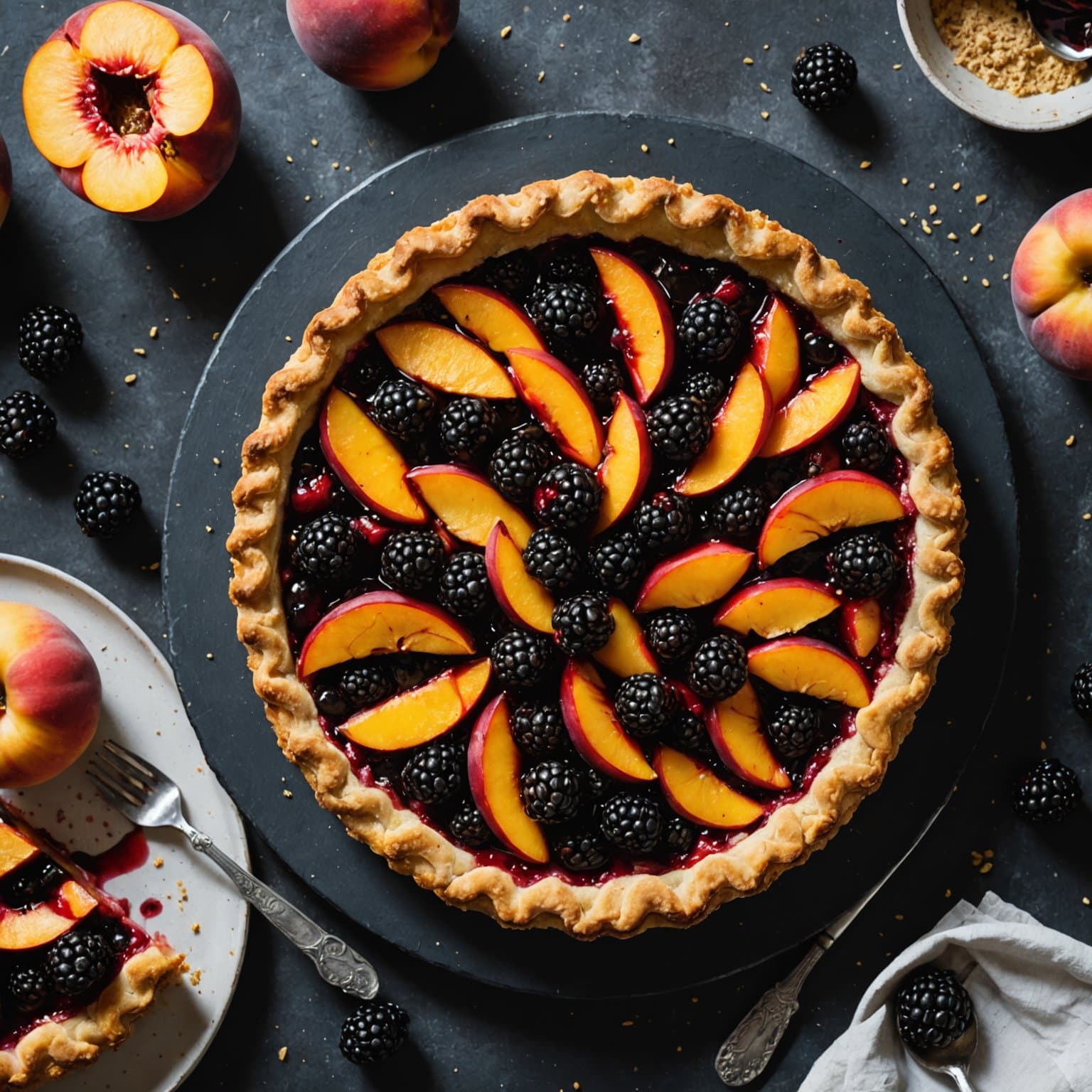 Rustikk nektarin- og bjørnebærcrostata med maismelbunn