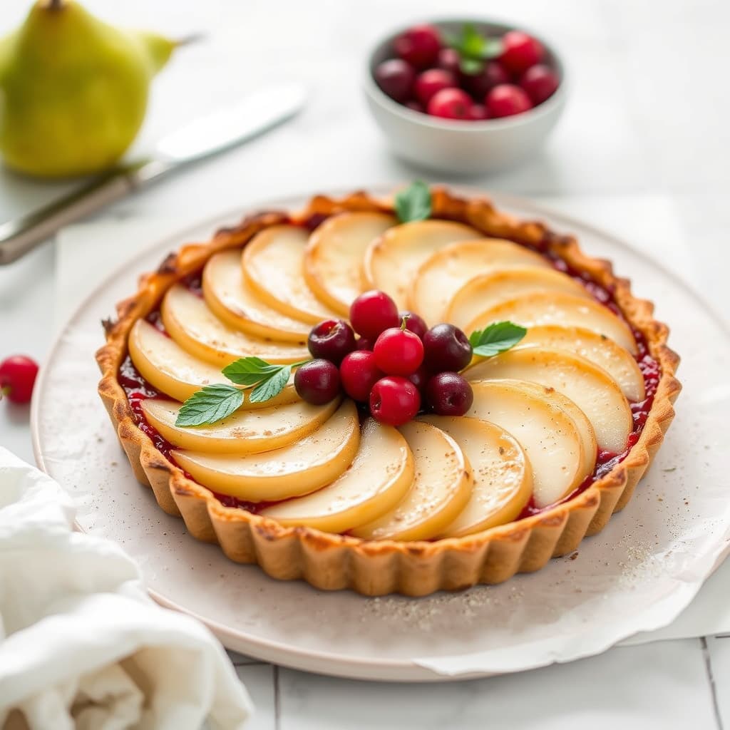 Rustikk pære- og tranebærtærte