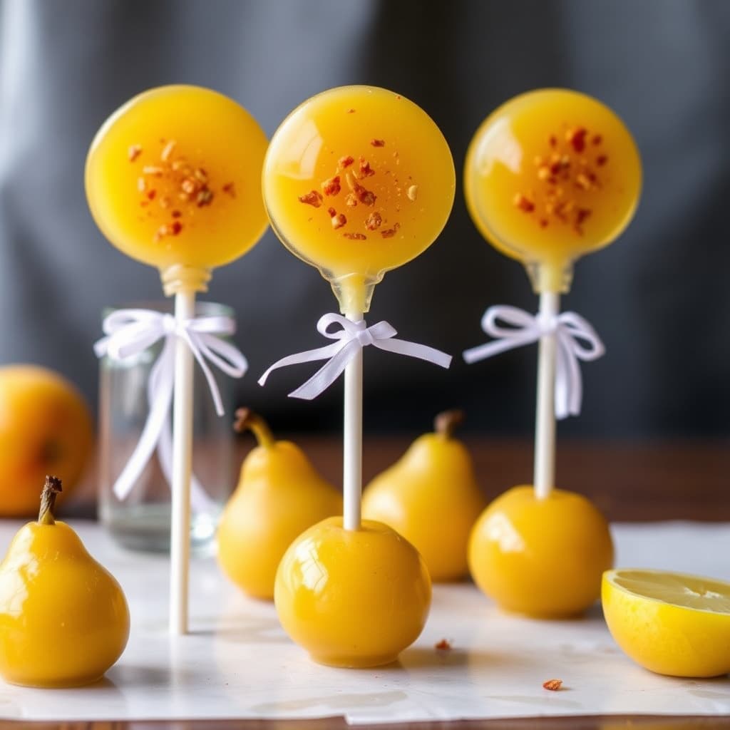 Safran- og pærelollipopper