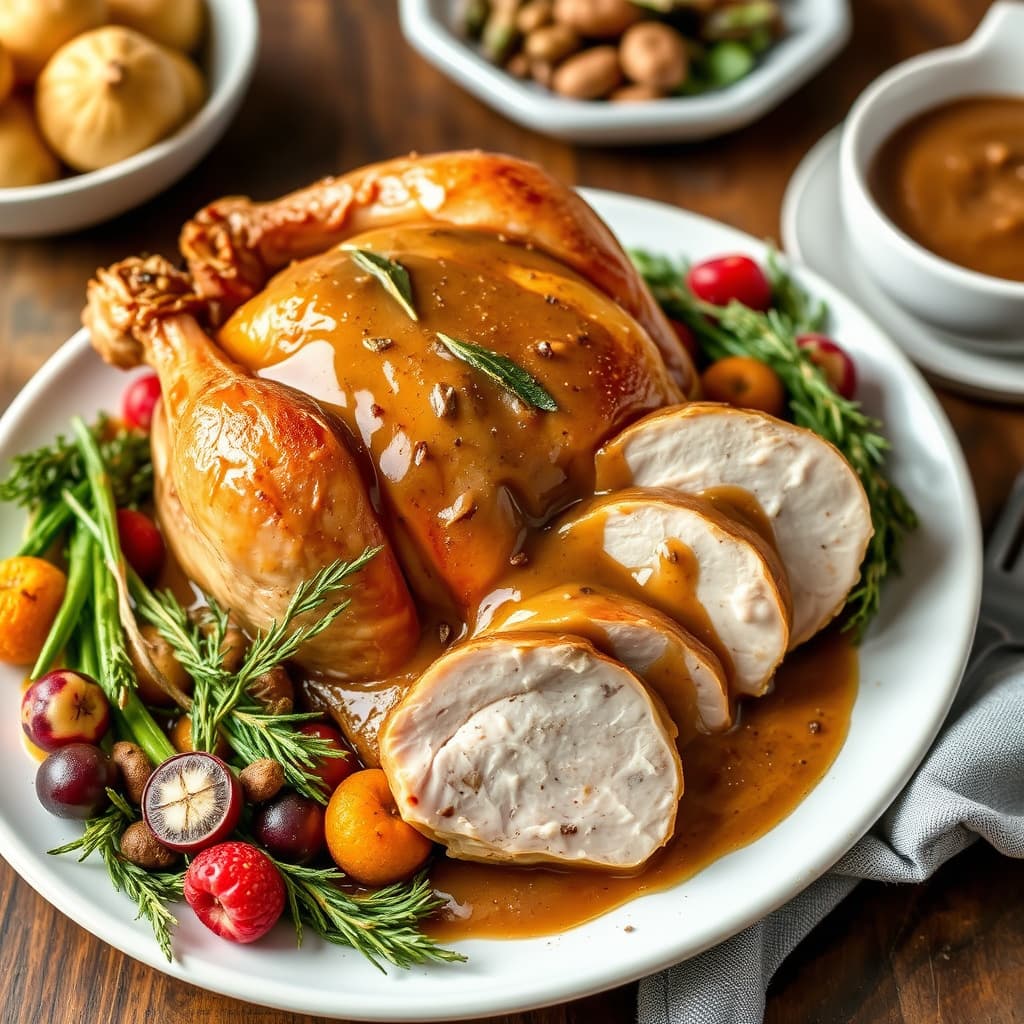 Sage- og smørstekt kalkun med eplecider-saus