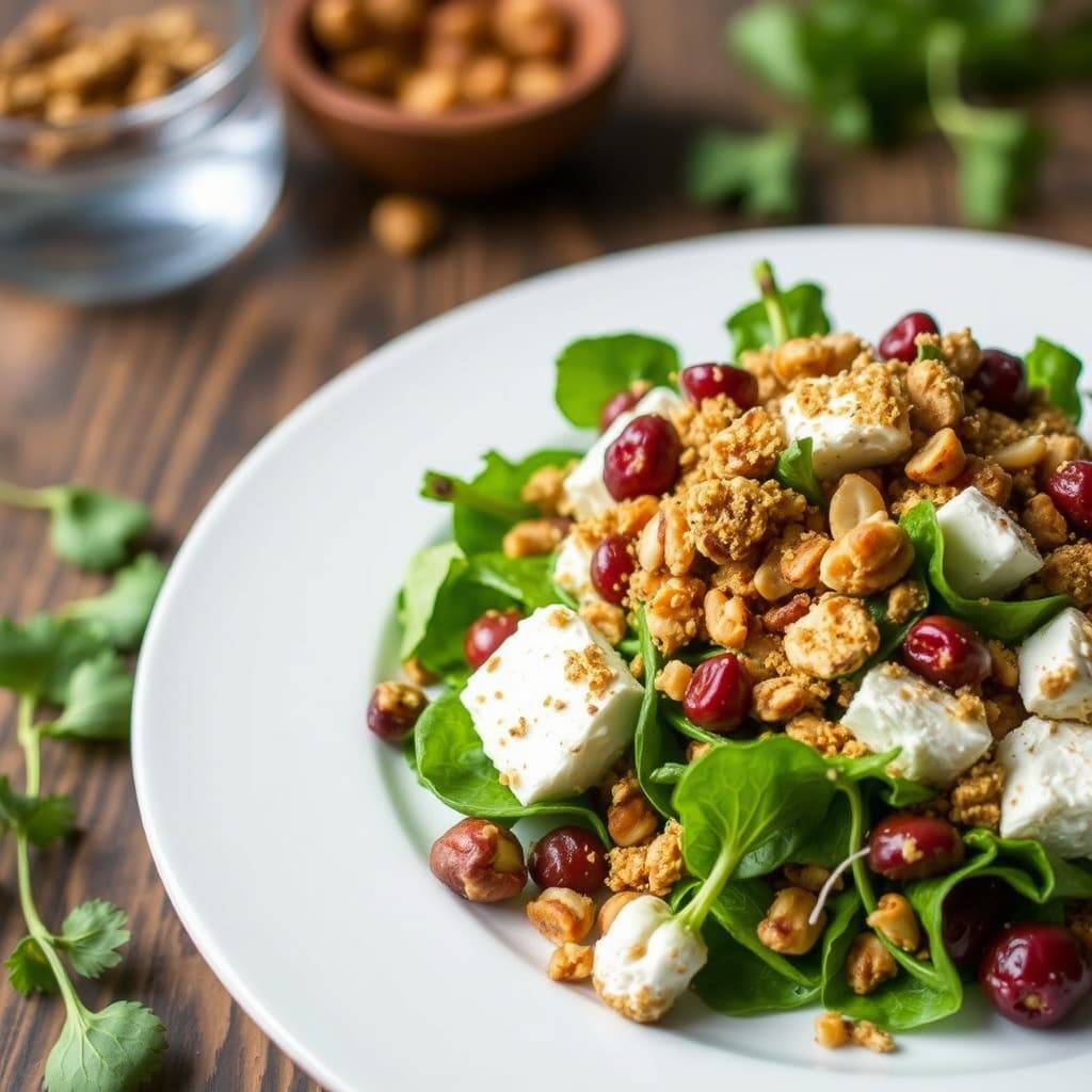Salat med geitost og hasselnøttskorpe