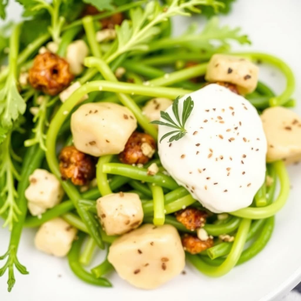 Salat med grønne bønner og trøffelkremsaus