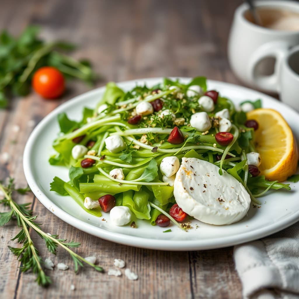Salat med urter og camembert