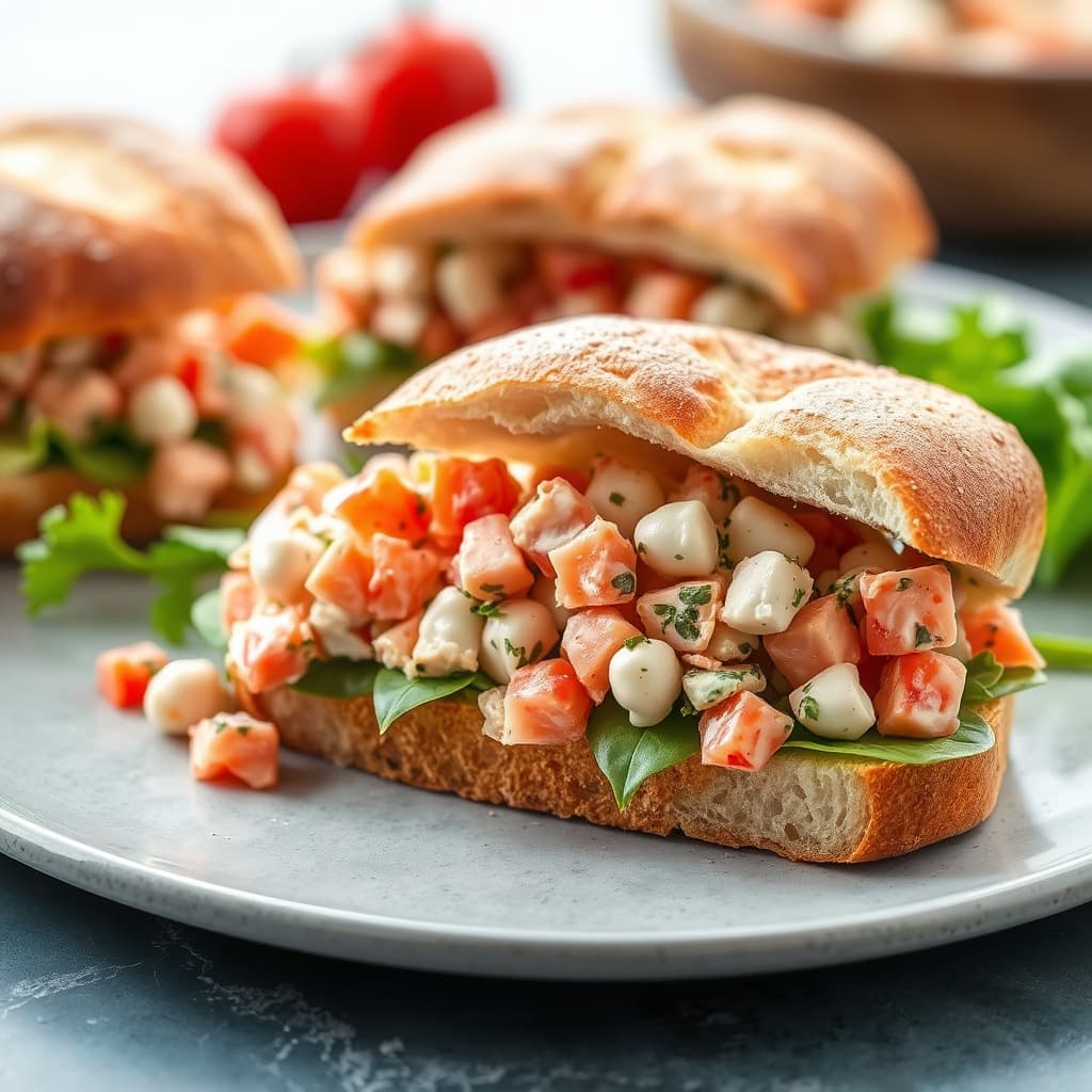 Salat- og laksesandwich på ciabatta