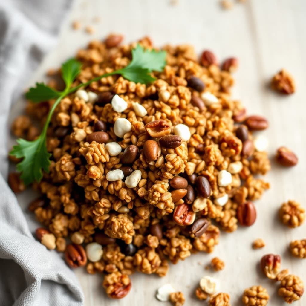 Salt og krydret granola med kokosolje, nøtter og frø