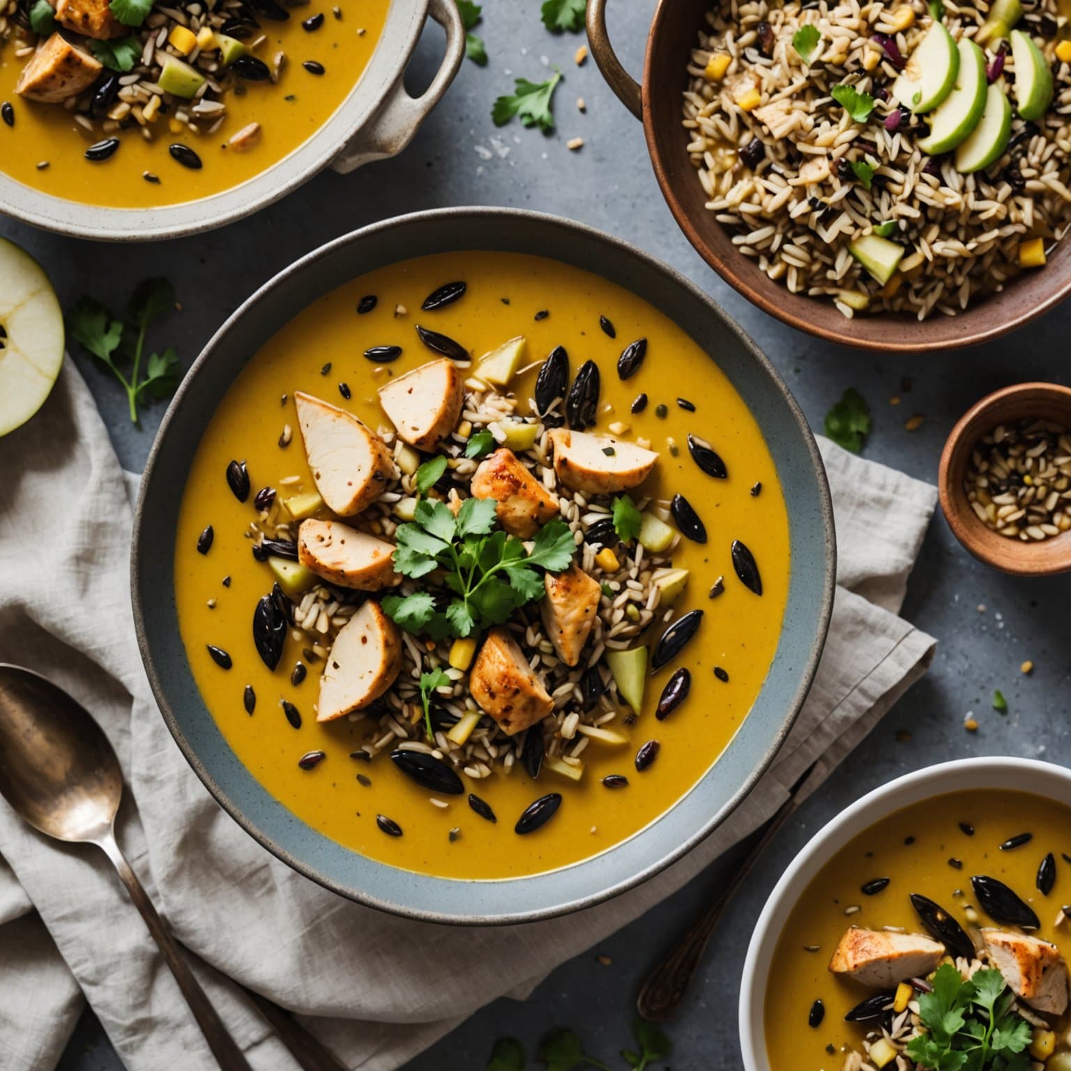 Salt og krydret kyllingsuppe med villris og eple