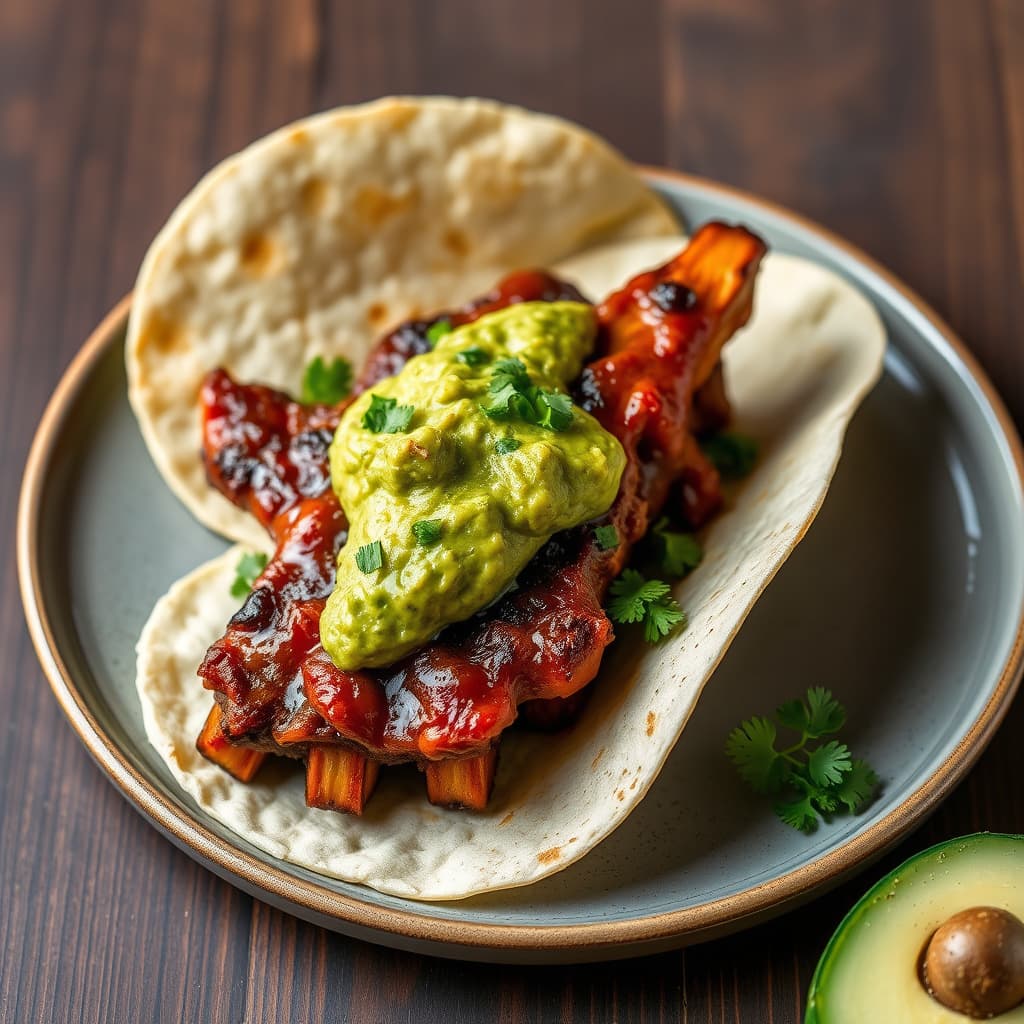 Saltede gyldne country ribs med guacamole: Carnitas med guacamole