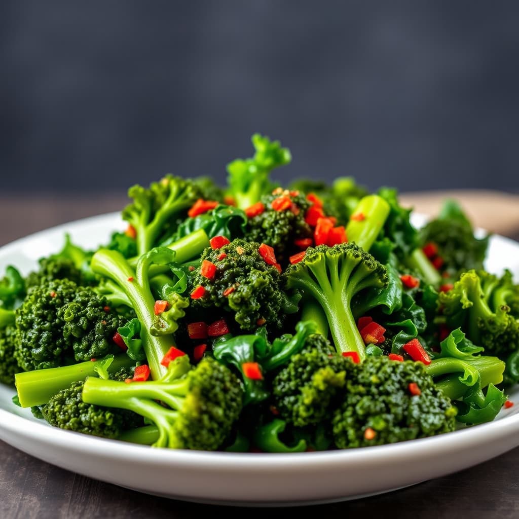 Sautert brokkoli rabe med knust rød pepper