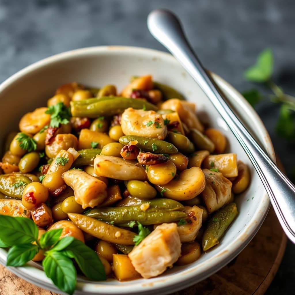 Sautert jordskokk og lima-bønner