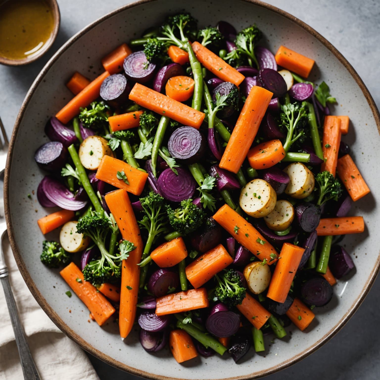 Sauterte lilla gulrøtter og grønnsaksblanding