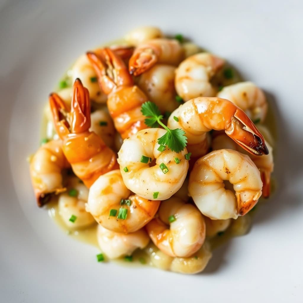 Sauterte reker med hodet på og to ingefærs beurre noisette