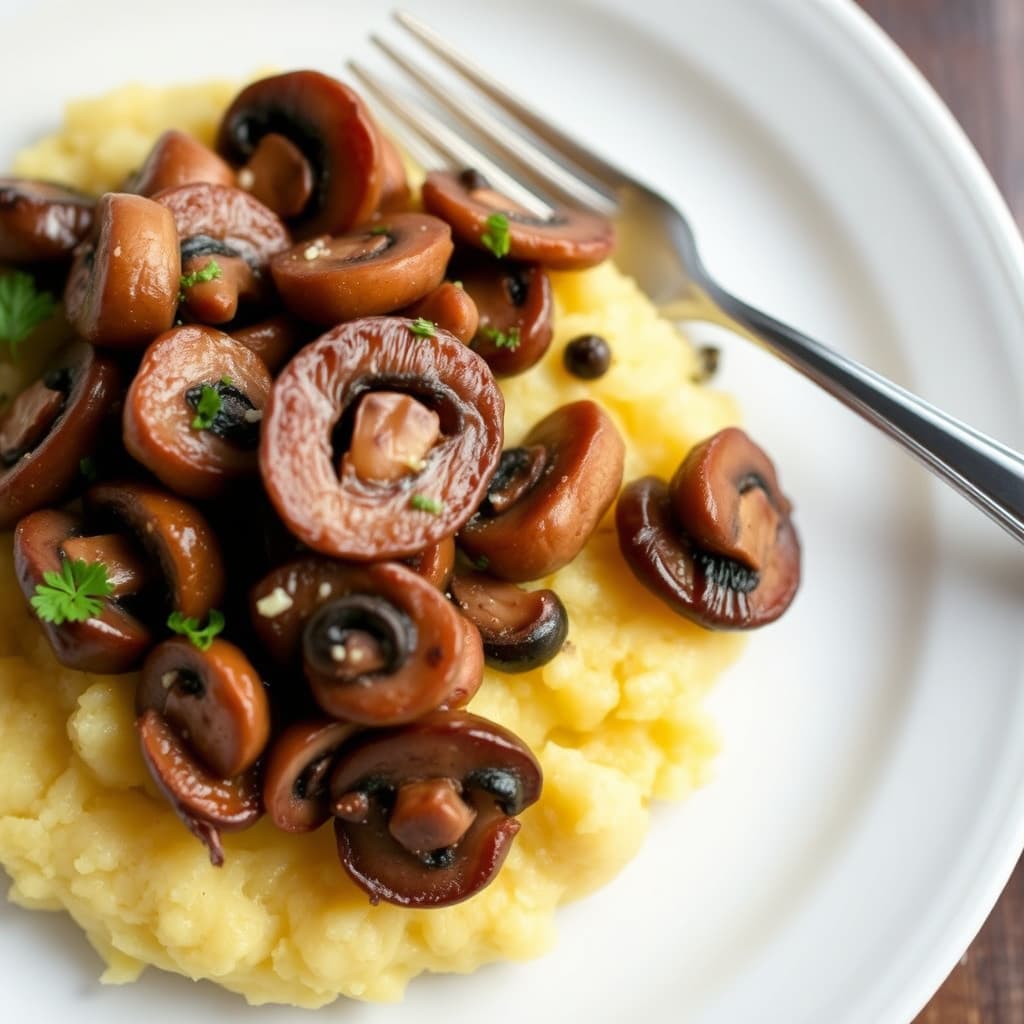 Sauterte ville sopp over kremet, ostefylt polenta