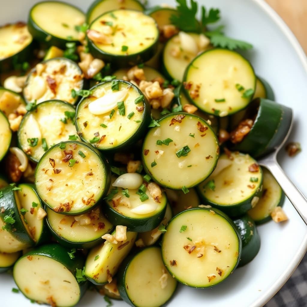 Sauterte zucchini med hvitløk og urter