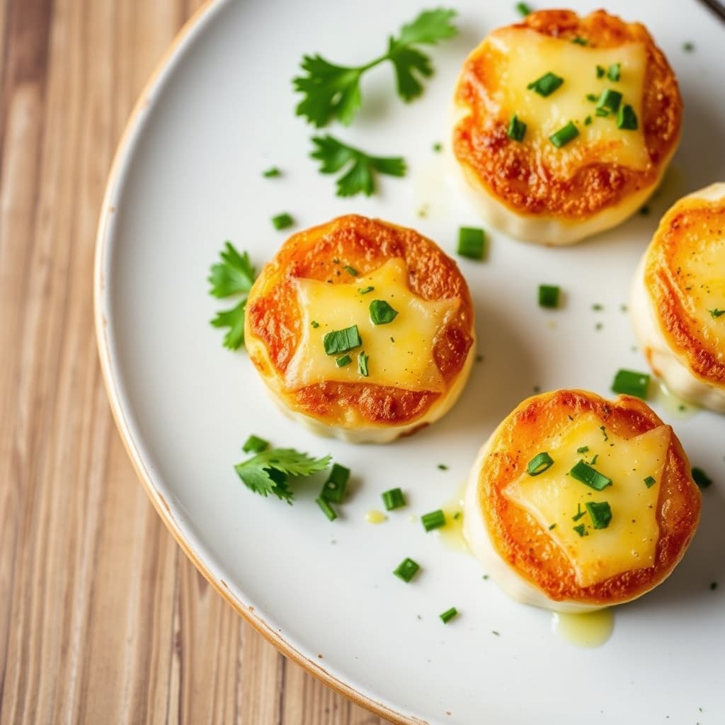 Scallops med cheddarosttopping og en urtebasert salat