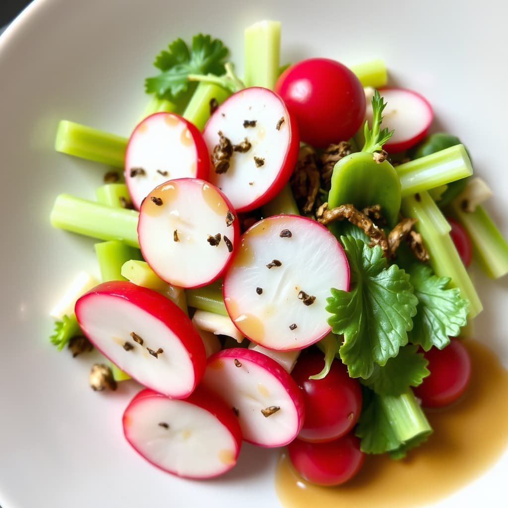 Selleri, reddiker og endiv med ansjossdressing