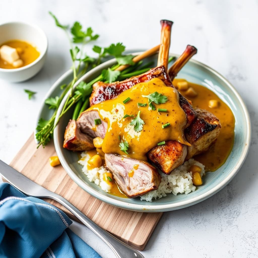 Sennep- og karri-ristet lam