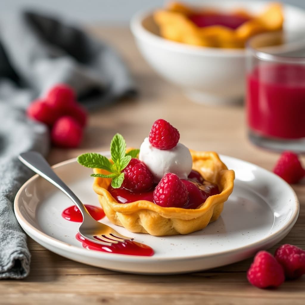 Sennepsfrø-tuille med bringebærsorbet