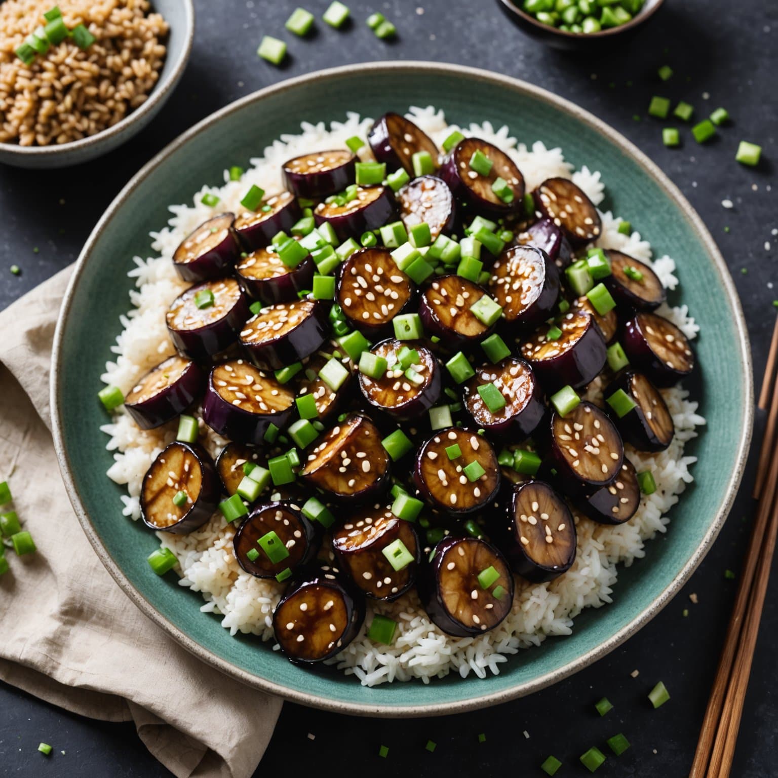 Sesam-eggplant med vårløk