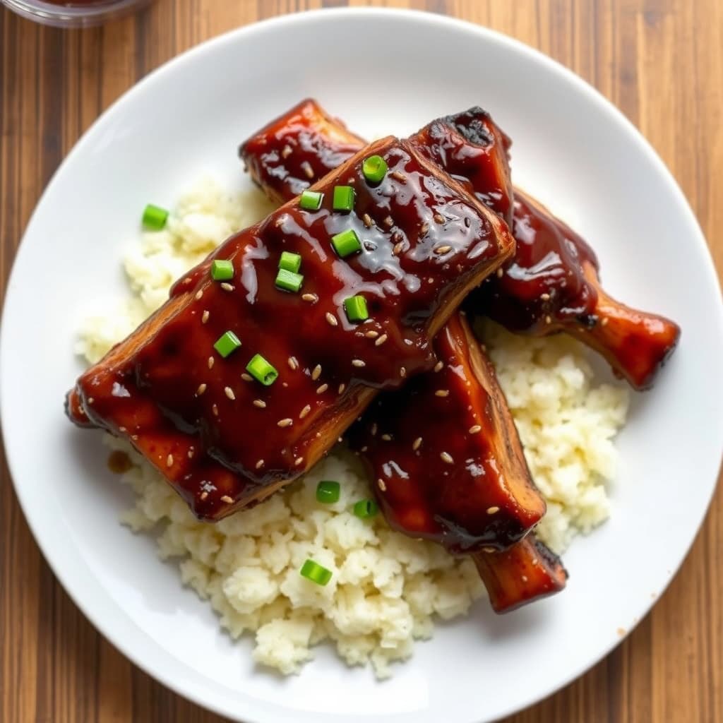 Sesam- og teriyaki-glaserte / honningglasert svineribbe