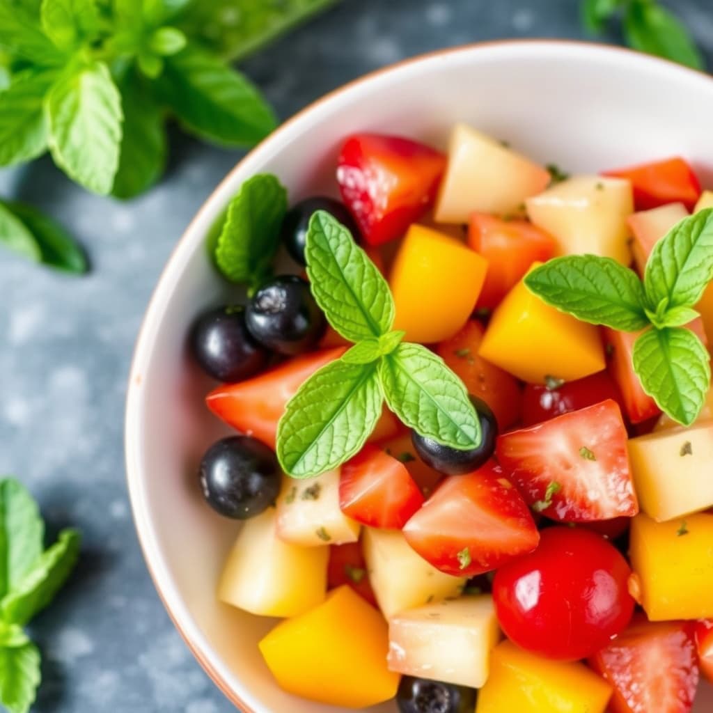 Sesongens fruktsalat med fersk mynte