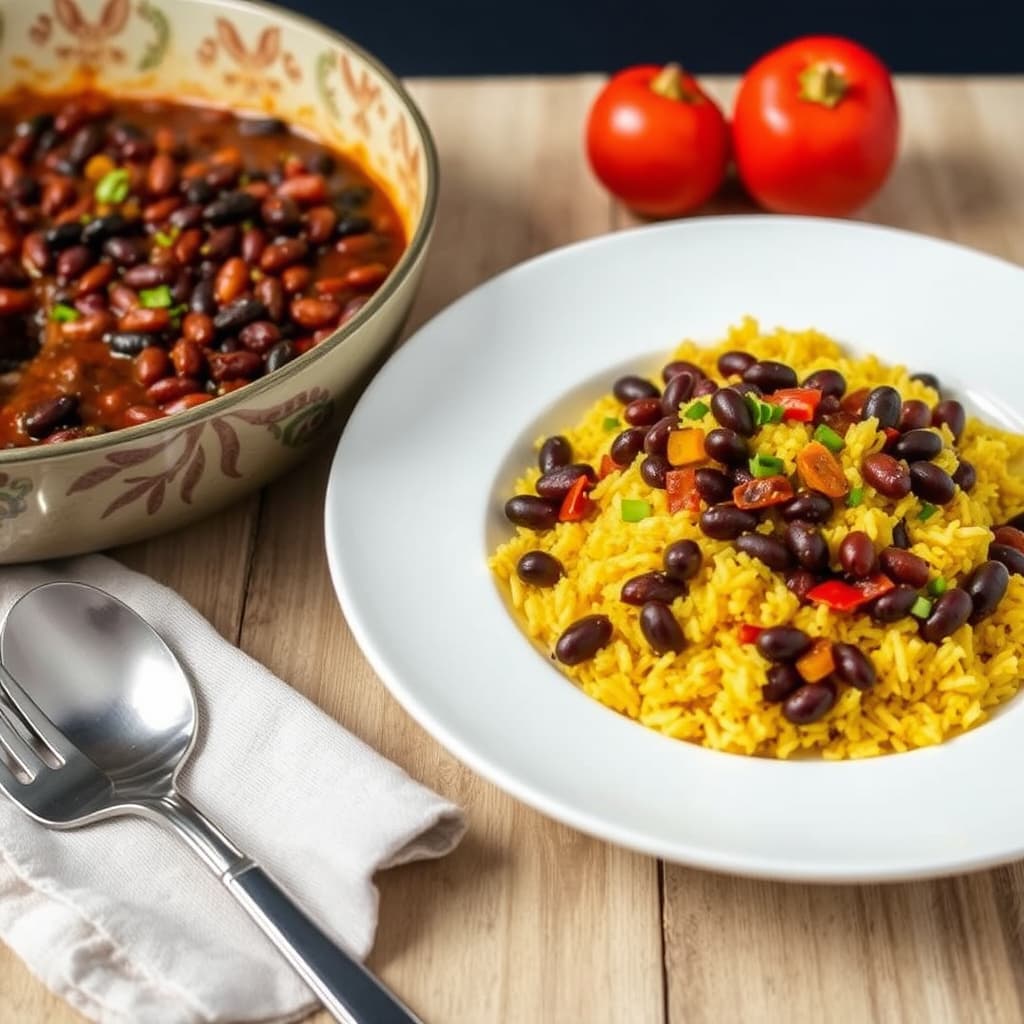 Sherried svarte bønner med safranris