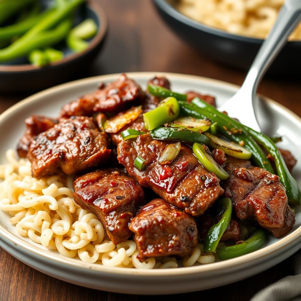 Sichuan-pepperskåret biff med grillede vårløk