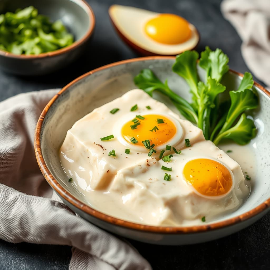 Silkeaktig tofu med gamle egg