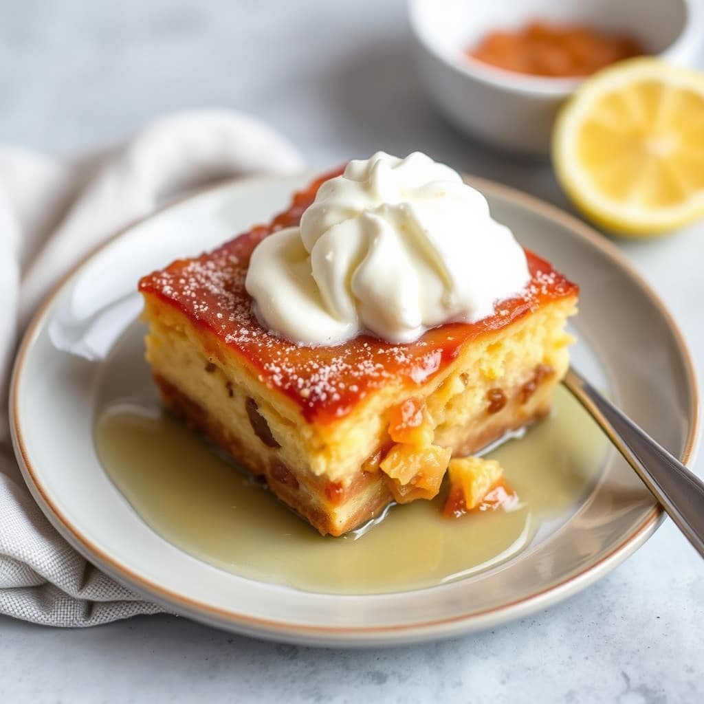 Sitron- og brunt sukkerpudding med brød