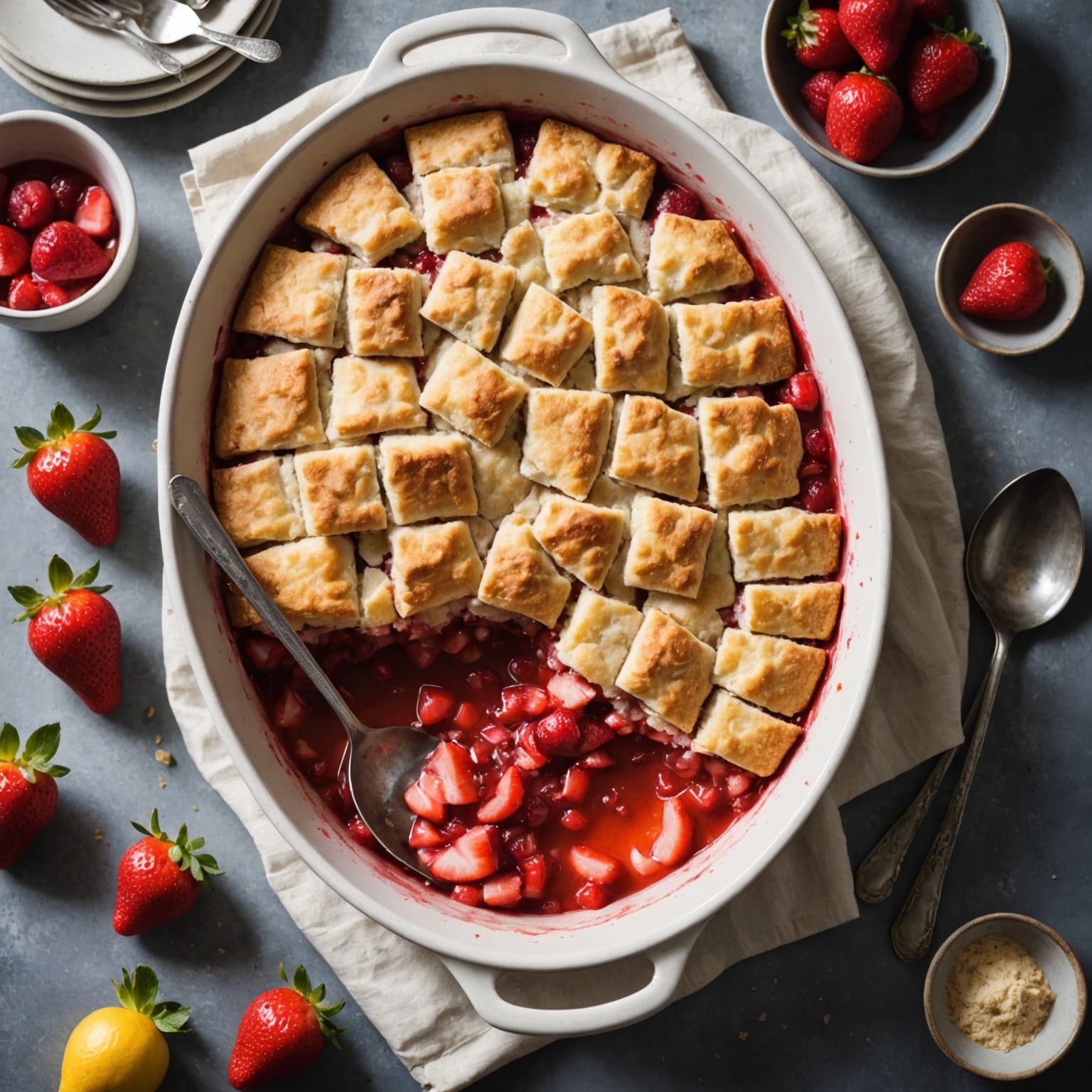 Sitron- og jordbær-rabarbrakake