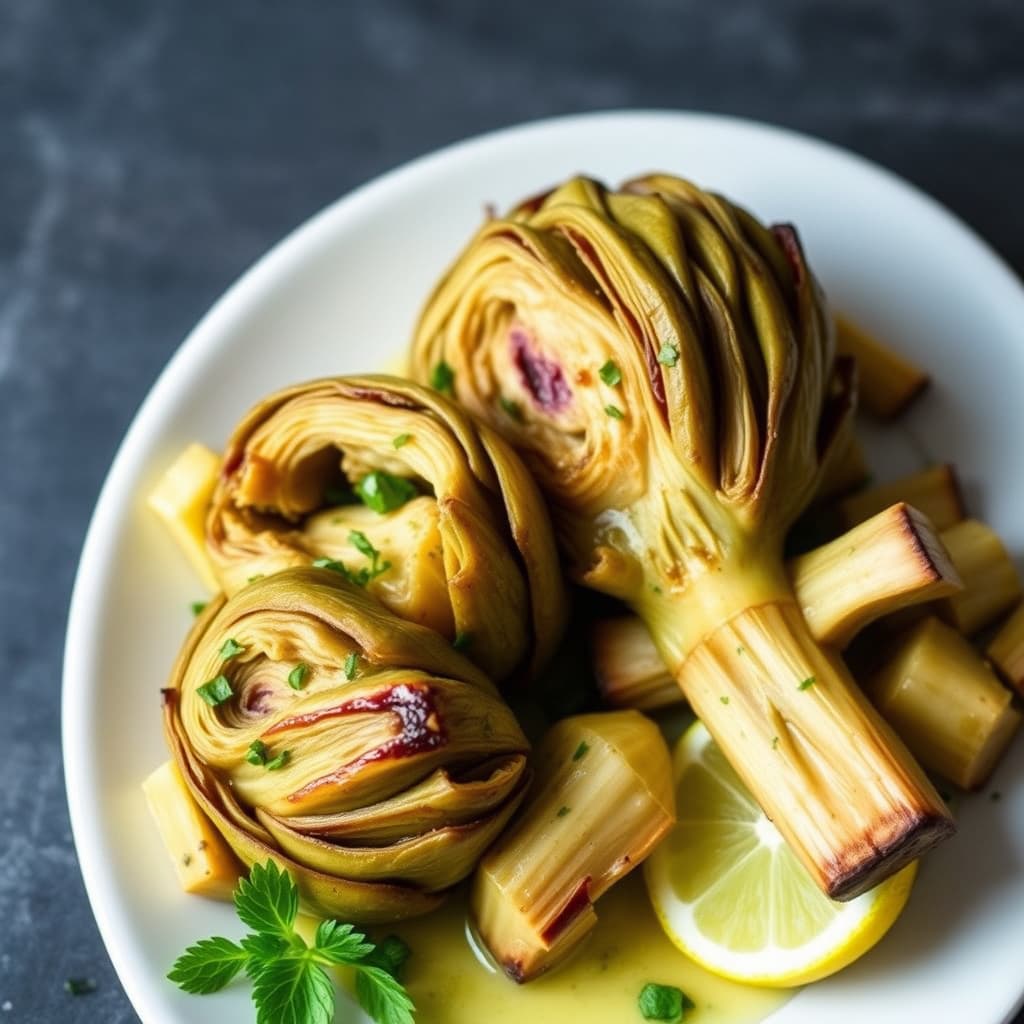 Sitron- og myntebraiserte artisjokker