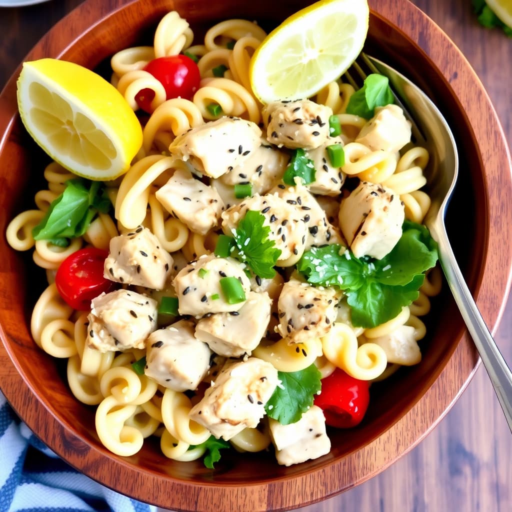 Sitron- og valmuefrøkyllingsalat med pasta