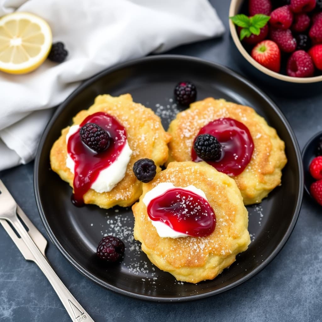 Sitron-ricottafritters med fersk bærsyltetøy