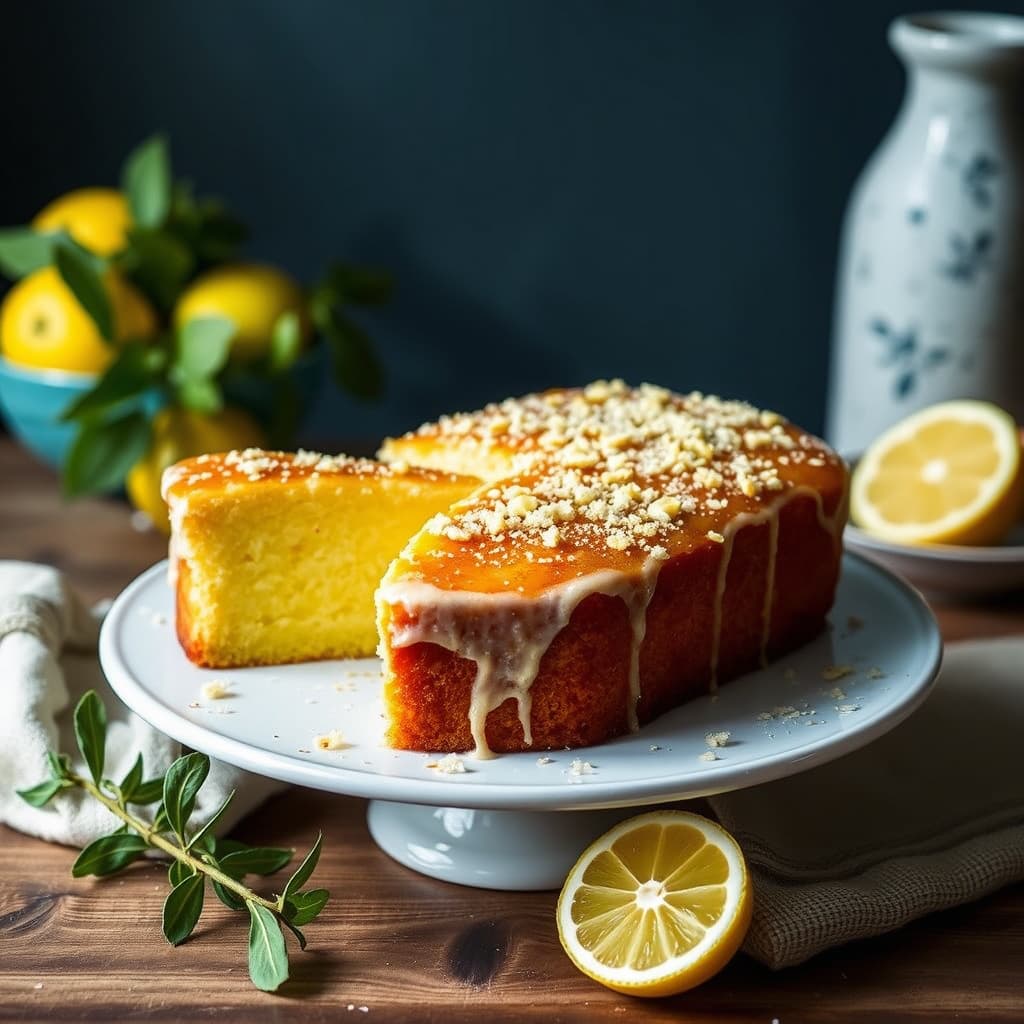 Sitronkake med kandisert fennikel på toppen