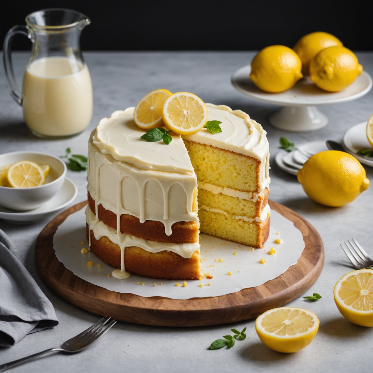 Sitronkake med sitronfyll og sitron-smørkrem